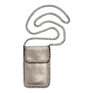 Soft Leather Chain Phone Crossbody / Mini Purse – Taupe / Pewter Chain